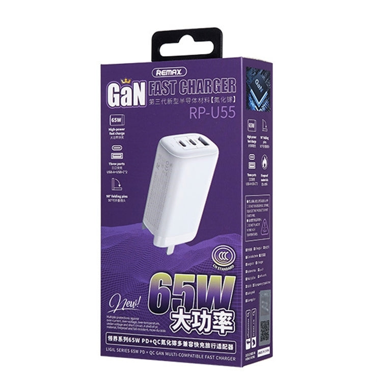 REMAX RP-U55 Territory Series 65W USB+Dual USB-C / Type-C Interface Fast Charger, Specification:U...