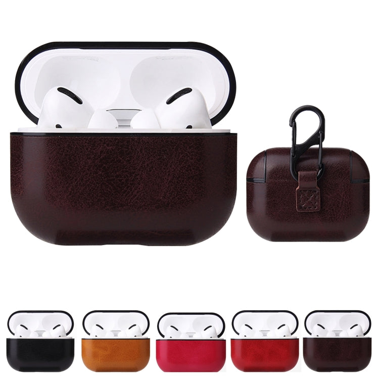 Anti-fall Crazy Horse Texture PU Leather Protective Case with Carabiner, For AirPods Pro���������...