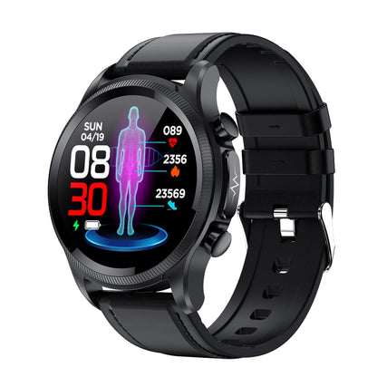 E400 1.39 inch HD Round Screen Leather Strap Smart Watch Supports ECG Monitoring/Non-invasive Blo...