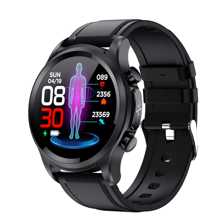 E400 1.39 inch HD Round Screen Leather Strap Smart Watch Supports ECG Monitoring/Non-invasive Blo...