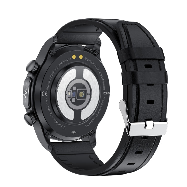 E400 1.39 inch HD Round Screen Leather Strap Smart Watch Supports ECG Monitoring/Non-invasive Blo...