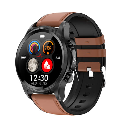 E400 1.39 inch HD Round Screen Leather Strap Smart Watch Supports ECG Monitoring/Non-invasive Blo...