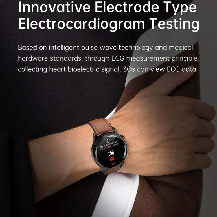 E400 1.39 inch HD Round Screen Leather Strap Smart Watch Supports ECG Monitoring/Non-invasive Blo...
