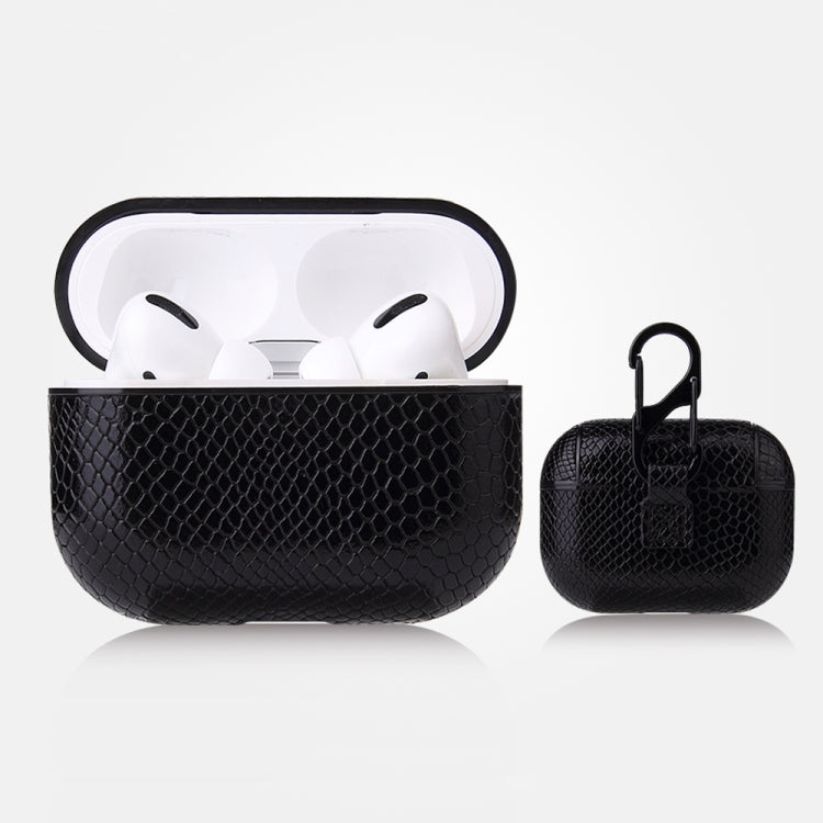 Anti-fall Snakeskin Texture PU Leather Protective Case with Carabiner, For AirPods Pro�����������...