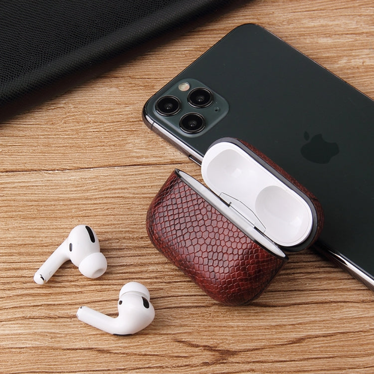 Anti-fall Snakeskin Texture PU Leather Protective Case with Carabiner, For AirPods Pro�����������...