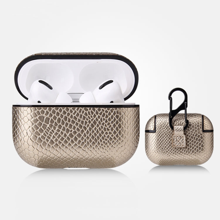 Anti-fall Snakeskin Texture PU Leather Protective Case with Carabiner, For AirPods Pro�����������...