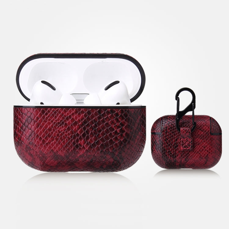 Anti-fall Snakeskin Texture PU Leather Protective Case with Carabiner, For AirPods Pro�����������...