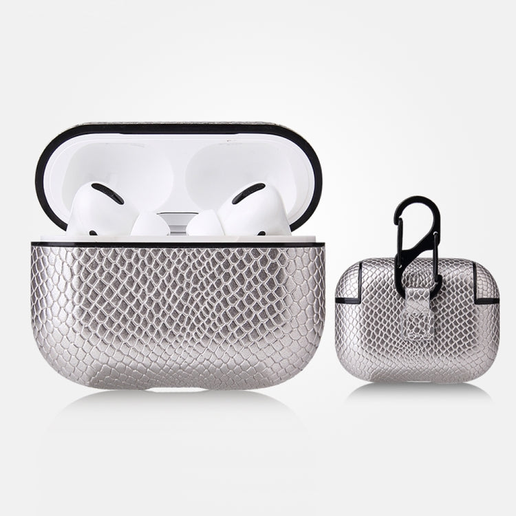 Anti-fall Snakeskin Texture PU Leather Protective Case with Carabiner, For AirPods Pro�����������...