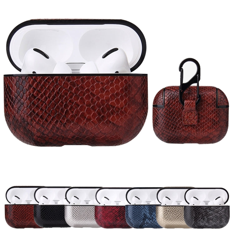 Anti-fall Snakeskin Texture PU Leather Protective Case with Carabiner, For AirPods Pro�����������...