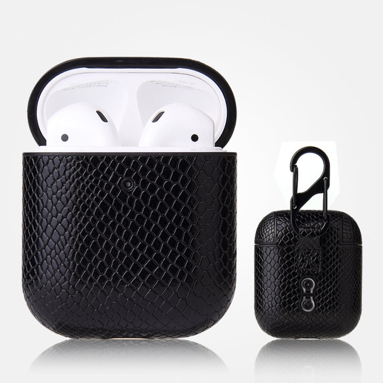 Anti-fall Snakeskin Texture PU Leather Protective Case with Carabiner, For AirPods Pro�����������...