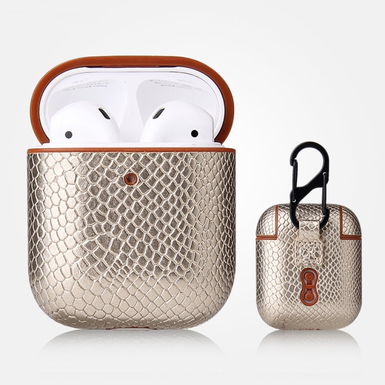 Anti-fall Snakeskin Texture PU Leather Protective Case with Carabiner, For AirPods Pro�����������...