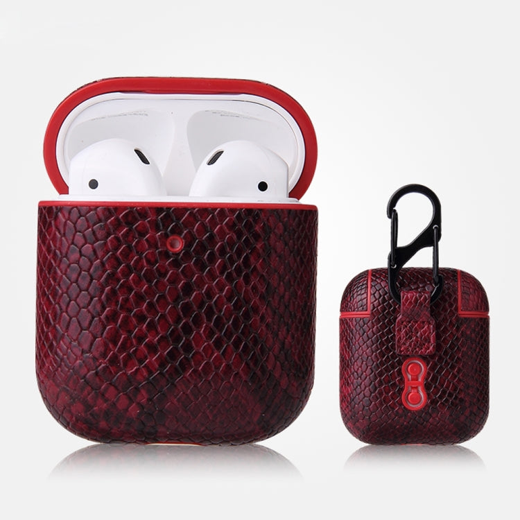 Anti-fall Snakeskin Texture PU Leather Protective Case with Carabiner, For AirPods Pro�����������...