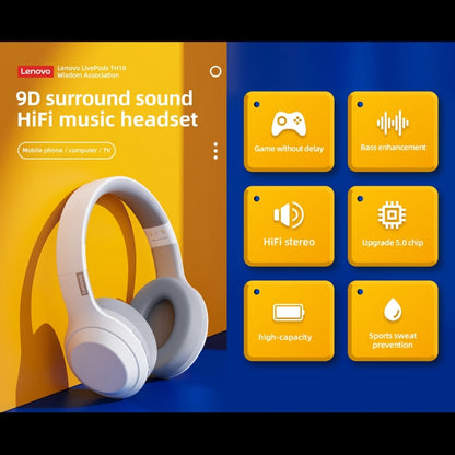 Lenovo TH10 Wireless Bluetooth Gaming Bass Music Sports Noise-cancelling Headphone, TH10 White���...