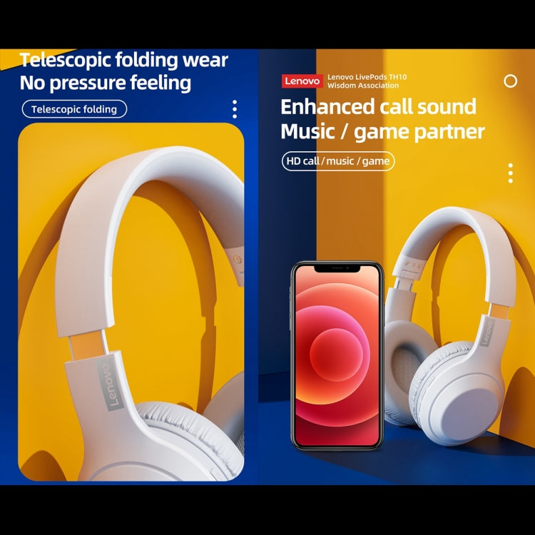Lenovo TH10 Wireless Bluetooth Gaming Bass Music Sports Noise-cancelling Headphone, TH10 White���...
