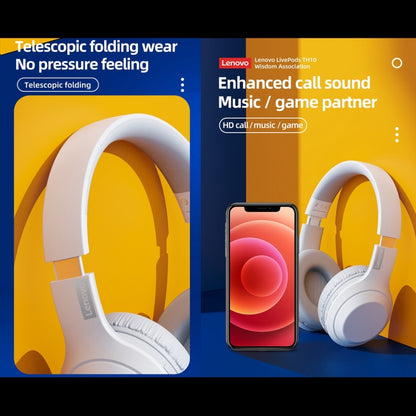 Lenovo TH10 Wireless Bluetooth Gaming Bass Music Sports Noise-cancelling Headphone, TH10 White���...