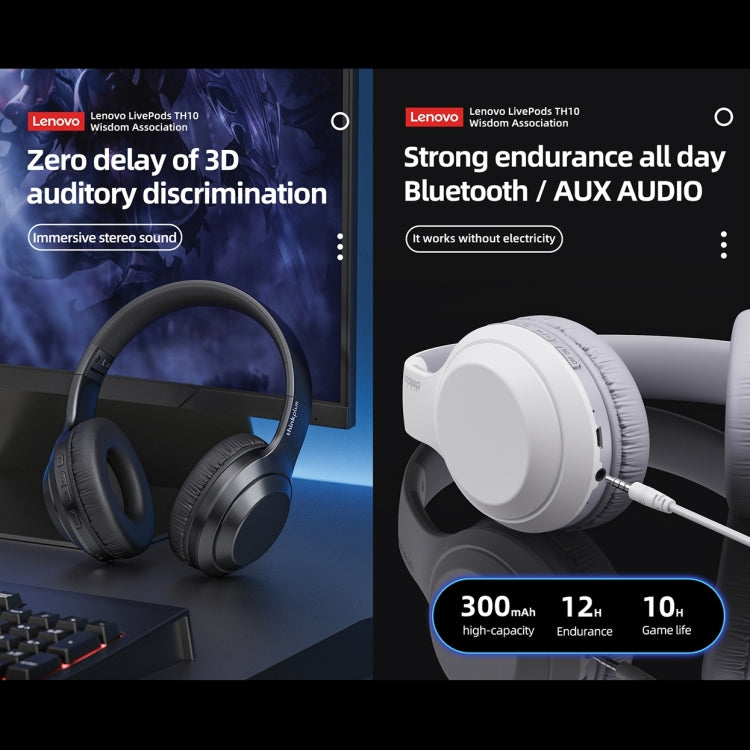 Lenovo TH10 Wireless Bluetooth Gaming Bass Music Sports Noise-cancelling Headphone, TH10 White���...