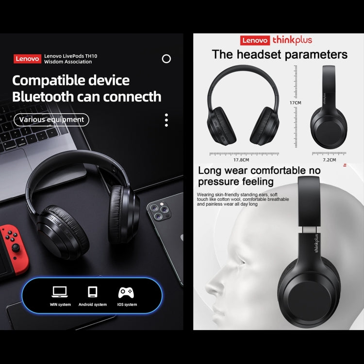 Lenovo TH10 Wireless Bluetooth Gaming Bass Music Sports Noise-cancelling Headphone, TH10 White���...