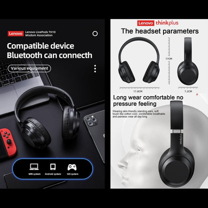 Lenovo TH10 Wireless Bluetooth Gaming Bass Music Sports Noise-cancelling Headphone, TH10 White���...