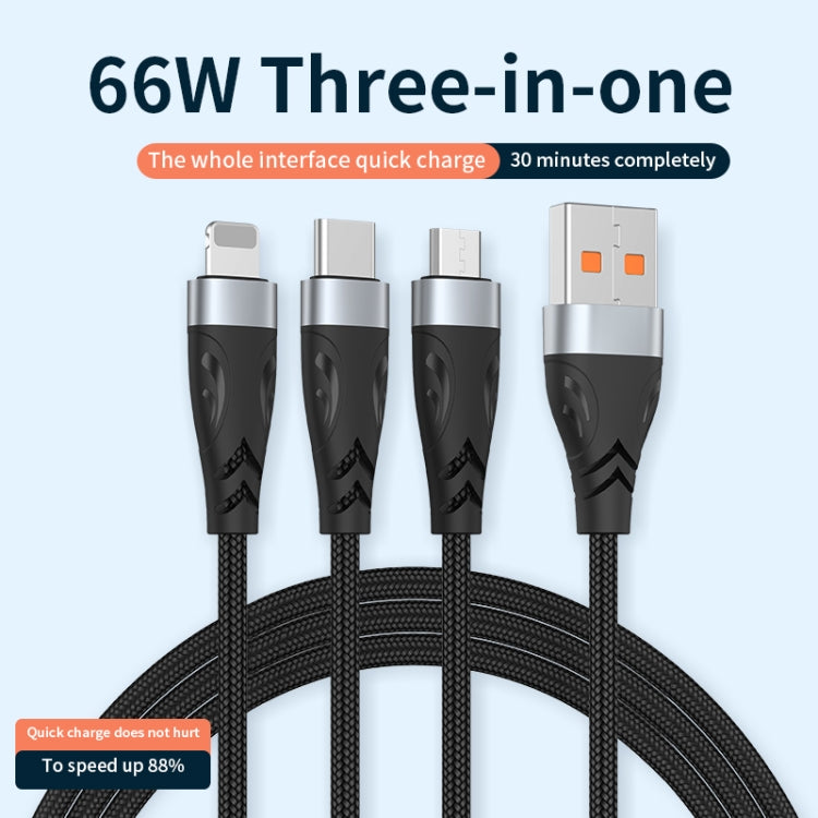 ADC-008 66W USB to USB-C/Type-C + 8 Pin + Micro USB 3 in 1 Fully Compatible Fast Charge Data Cabl...