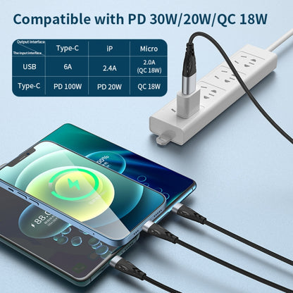 ADC-008 66W USB to USB-C/Type-C + 8 Pin + Micro USB 3 in 1 Fully Compatible Fast Charge Data Cabl...