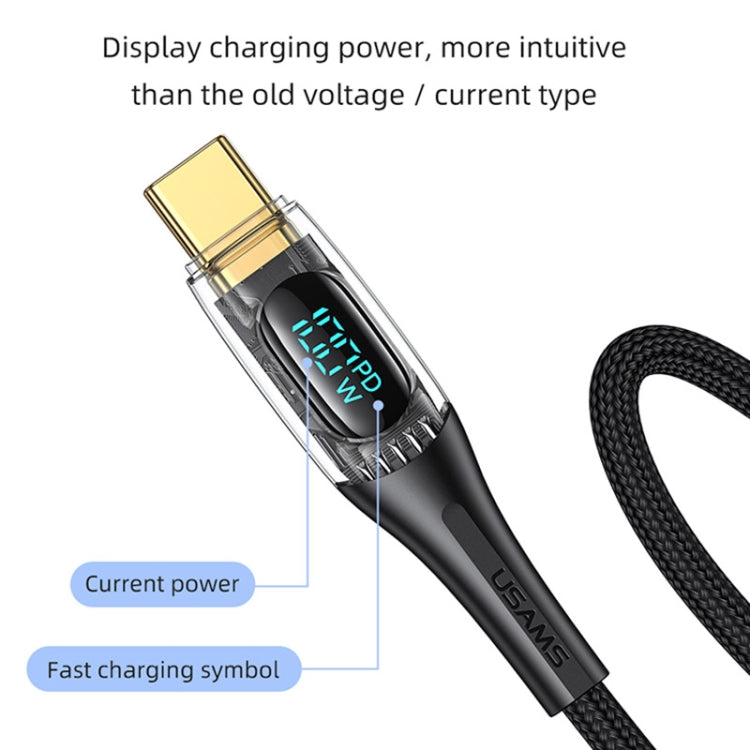 USAMS Type-C to Type-C PD100W Aluminum Alloy Transparent Digital Display Fast Charge Data Cable��...