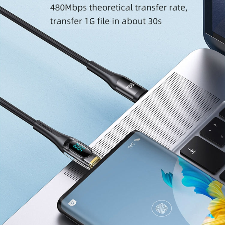 USAMS Type-C to Type-C PD100W Aluminum Alloy Transparent Digital Display Fast Charge Data Cable��...