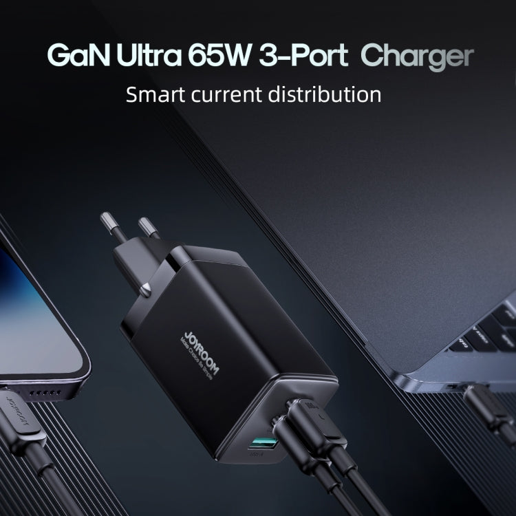 JOYROOM TCG01 GaN Ultra 65W 2 Type-C + 1 USB Fast Charger with 1.2m Type-C Cable, EU Plug, UK Plug