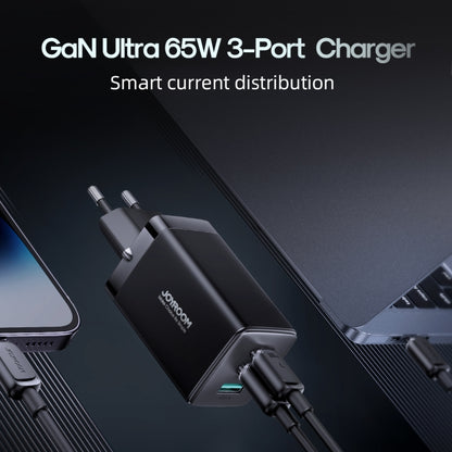 JOYROOM TCG01 GaN Ultra 65W 2 Type-C + 1 USB Fast Charger with 1.2m Type-C Cable, EU Plug, UK Plug