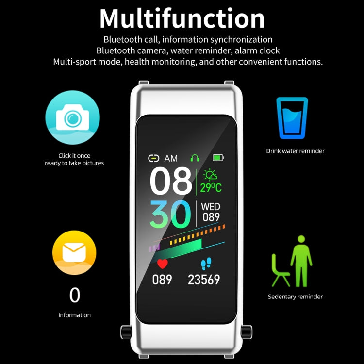 K50 1.08 inch Silicone Band Earphone Detachable IP67 Waterproof Smart Watch Support Bluetooth Cal...
