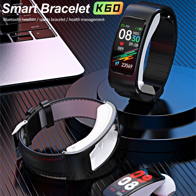 K60 1.08 inch Steel Band Earphone Detachable Life Waterproof Smart Watch Support Bluetooth Call��...