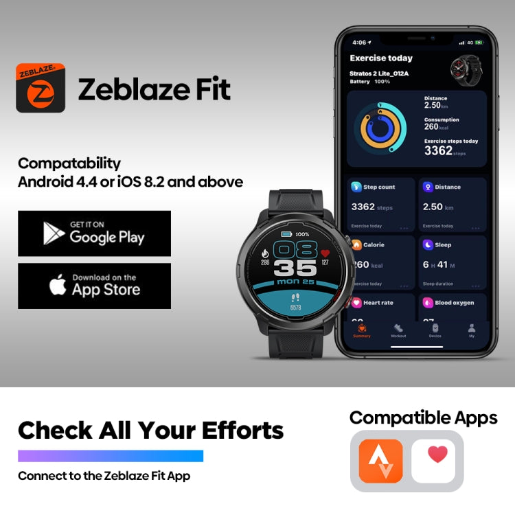 Zeblaze Stratos 2 Lite 1.32 inch IPS Screen 5 ATM Waterproof GPS Smart Watch, Support Heart Rate ...