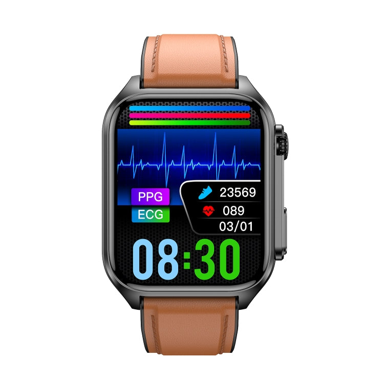TK12 1.96 inch IP67 Waterproof Leather Band Smart Watch Supports ECG / Remote Families Care / Blu...