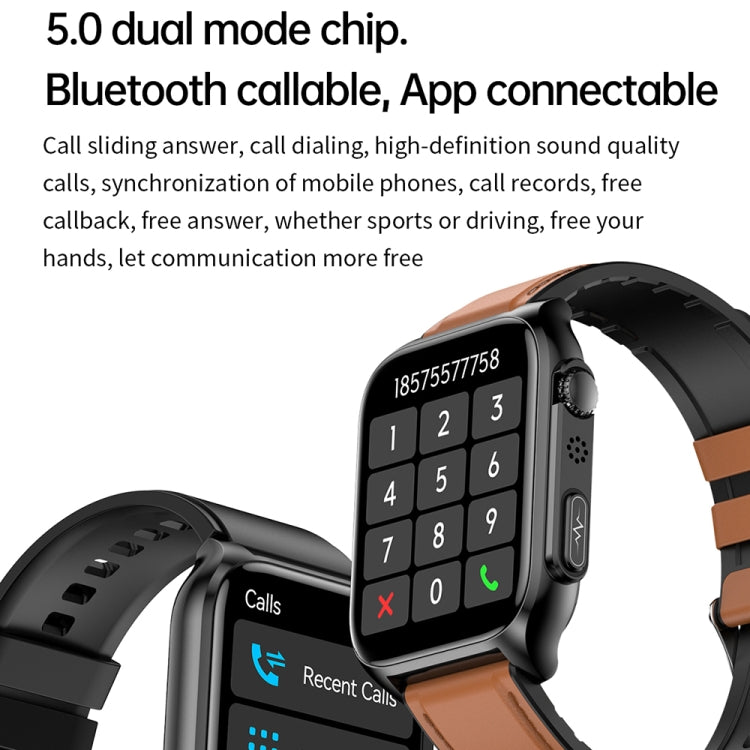 TK12 1.96 inch IP67 Waterproof Leather Band Smart Watch Supports ECG / Remote Families Care / Blu...