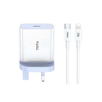 TOTU PD 20W Type-C Port Charger with Type-C to 8 Pin Data Cable Set, EU Plug, UK Plug, CN Plug