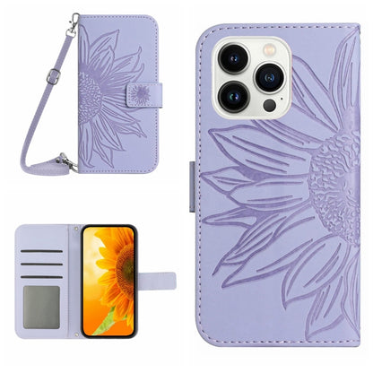Skin Feel Sun Flower Embossed Flip Leather Phone Case with Lanyard