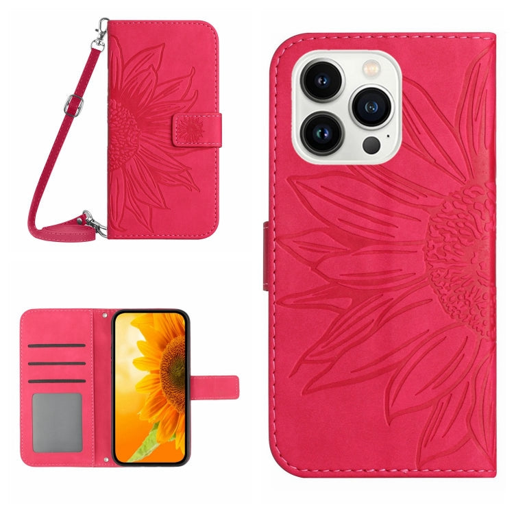 Skin Feel Sun Flower Embossed Flip Leather Phone Case with Lanyard