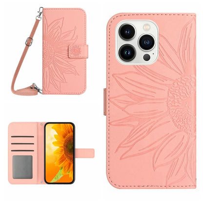 Skin Feel Sun Flower Embossed Flip Leather Phone Case with Lanyard