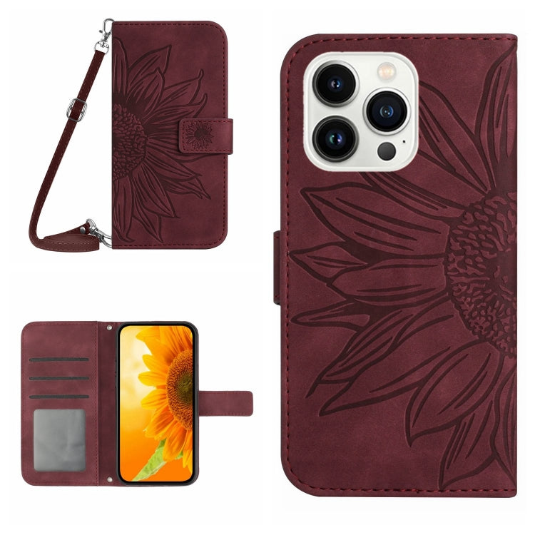 Skin Feel Sun Flower Embossed Flip Leather Phone Case with Lanyard