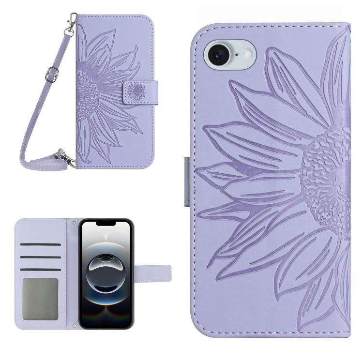 Skin Feel Sun Flower Embossed Flip Leather Phone Case with Lanyard