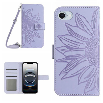 Skin Feel Sun Flower Embossed Flip Leather Phone Case with Lanyard