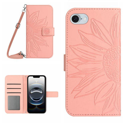 Skin Feel Sun Flower Embossed Flip Leather Phone Case with Lanyard