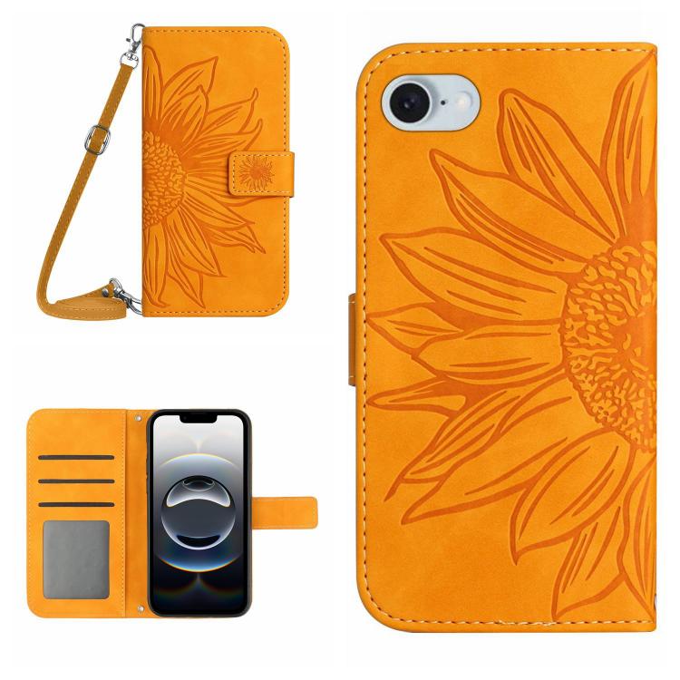 Skin Feel Sun Flower Embossed Flip Leather Phone Case with Lanyard