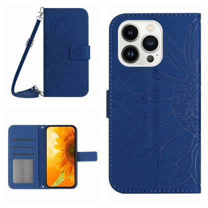 Skin Feel Sun Flower Embossed Flip Leather Phone Case with Lanyard