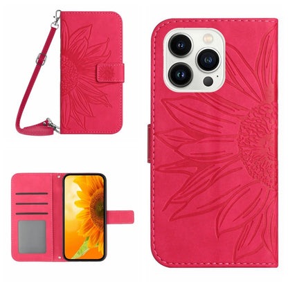 Skin Feel Sun Flower Embossed Flip Leather Phone Case with Lanyard