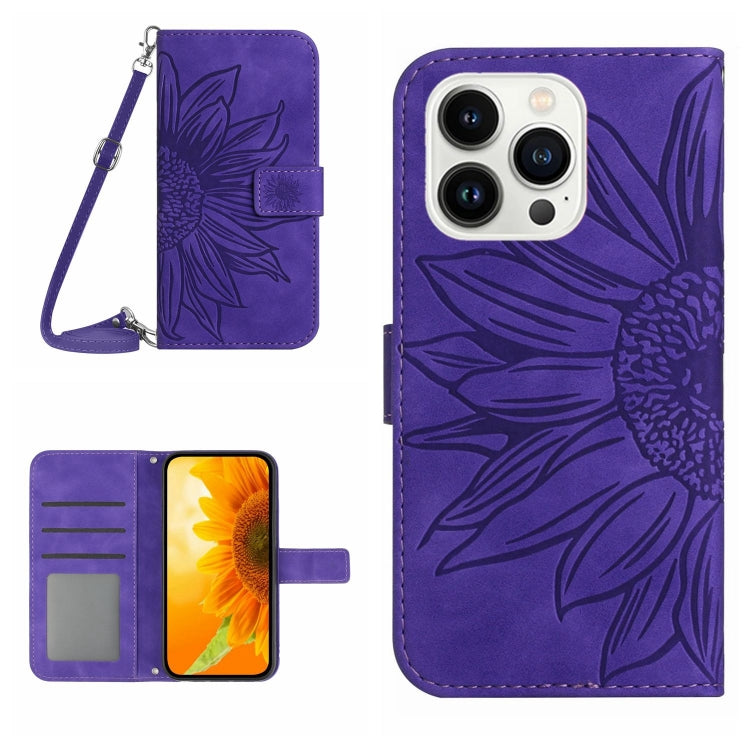 Skin Feel Sun Flower Embossed Flip Leather Phone Case with Lanyard