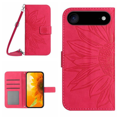 Skin Feel Sun Flower Embossed Flip Leather Phone Case with Lanyard