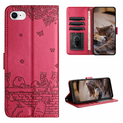 Cat Embossing Pattern Leather Phone Case with Lanyard
