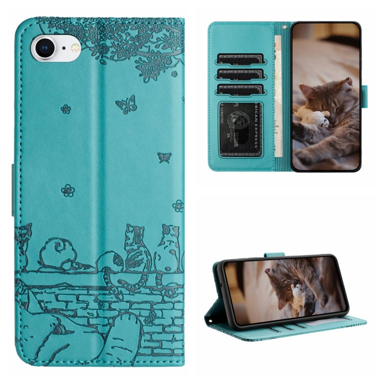 Cat Embossing Pattern Leather Phone Case with Lanyard
