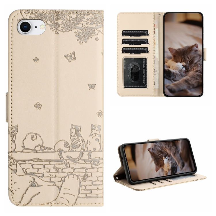 Cat Embossing Pattern Leather Phone Case with Lanyard