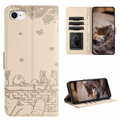 Cat Embossing Pattern Leather Phone Case with Lanyard